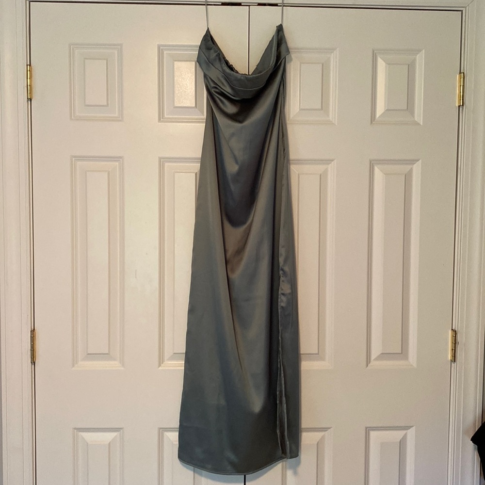 Full/midi blue satin dress